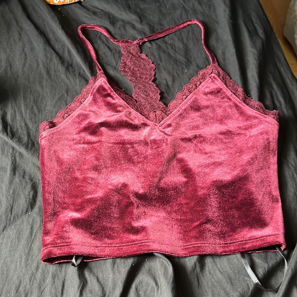 purple ish maroon velvet crop top tank top